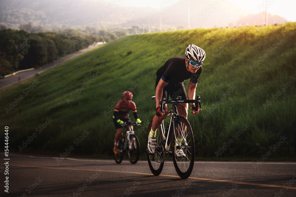 Fototapeta premium Cyclist in maximum effort in a road outdoors