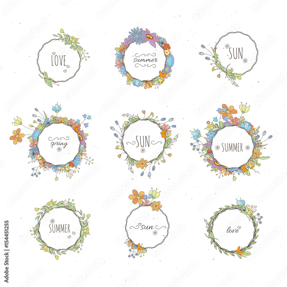 Rustic hand drawn flower elements set. Vector floral doodles, branches, flowers, laurels and frames. Rustic hand drawn flower elements set. Vector floral doodles, branches, flowers, laurels and frames.