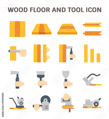 Wood floor and tool vector icon sets design.
