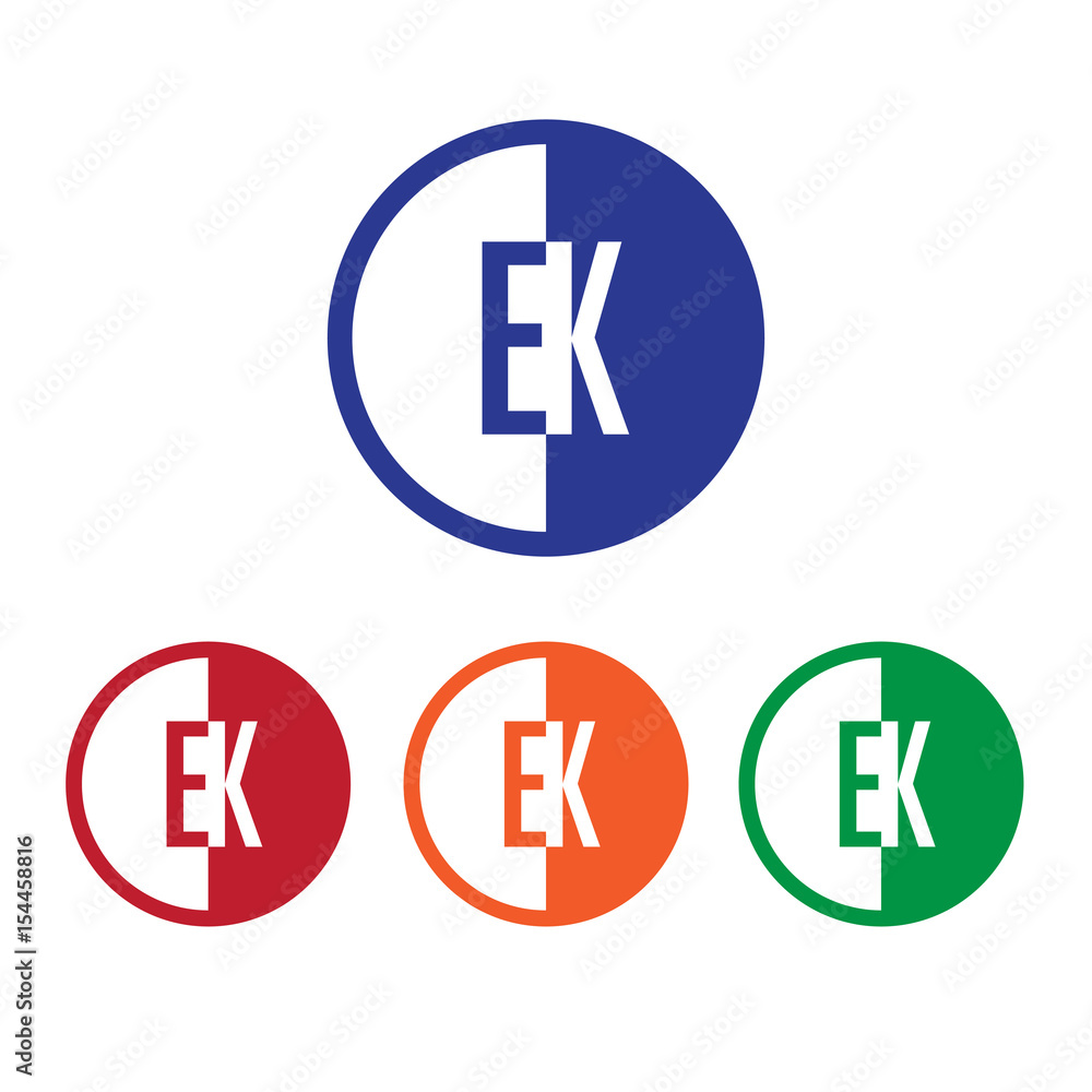 EK initial circle half logo blue,red,orange and green color EK initial circle half logo blue,red,orange and green color
