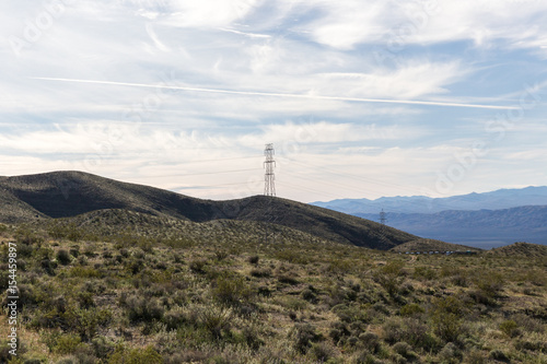 Power Lines in Desert Landscape