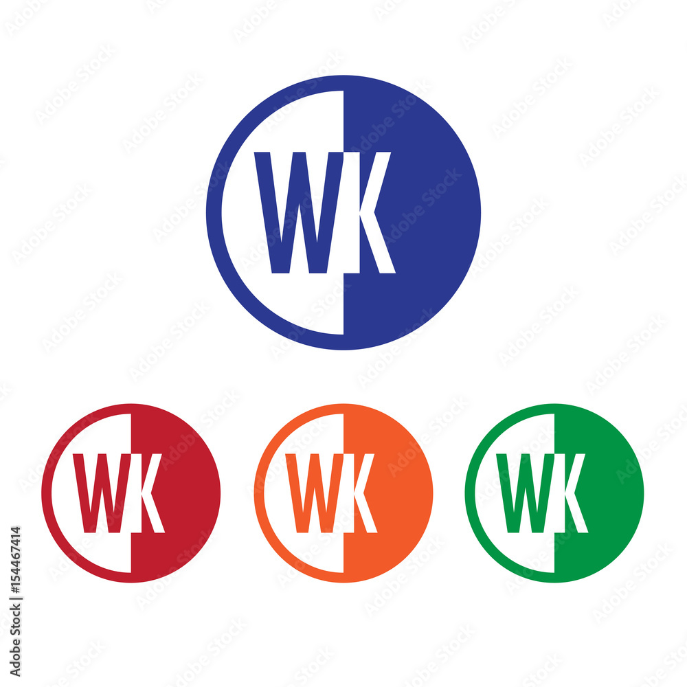 WK initial circle half logo blue,red,orange and green color WK initial circle half logo blue,red,orange and green color