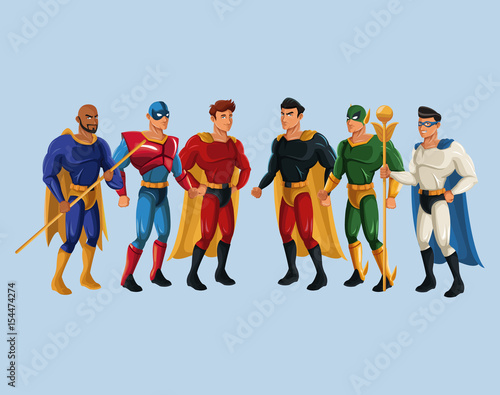team superhero strong male group power vector illustration