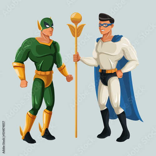 two superhero male justice with super suit vector illustration