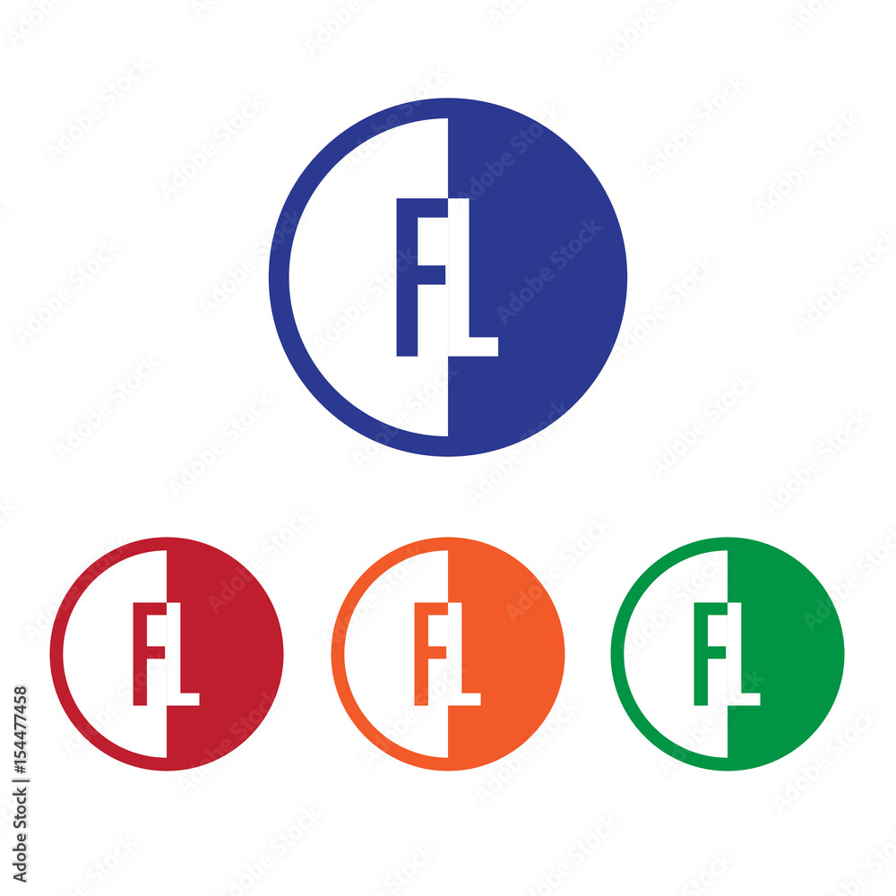 FL initial circle half logo blue,red,orange and green color FL initial circle half logo blue,red,orange and green color