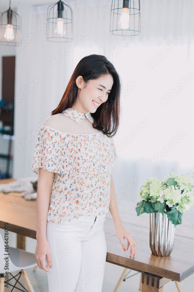 portrait of beautiful asian girl with beautiful clothing and chilling posting.