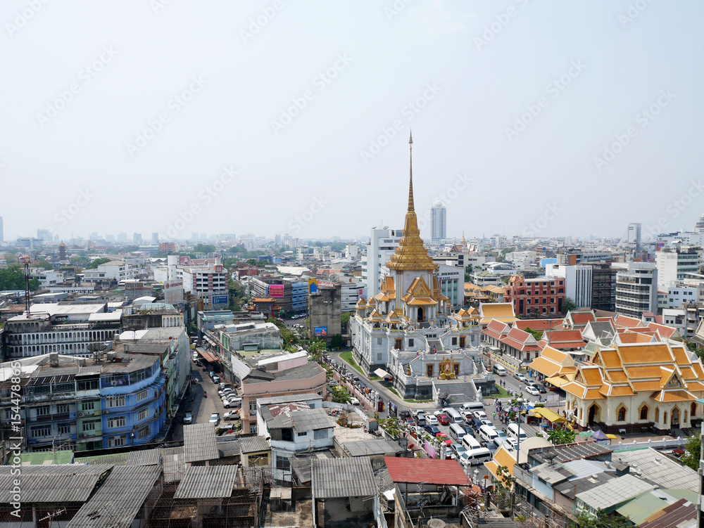 Aerial view of Landscape and cityscape with traffic road at Hua Lamphong of Bangkok city