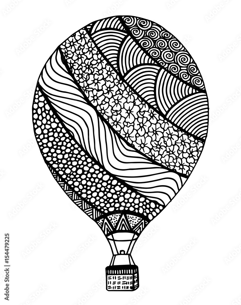 Hot air balloon vector. Zentangle and doodle hot air balloon. Balloon