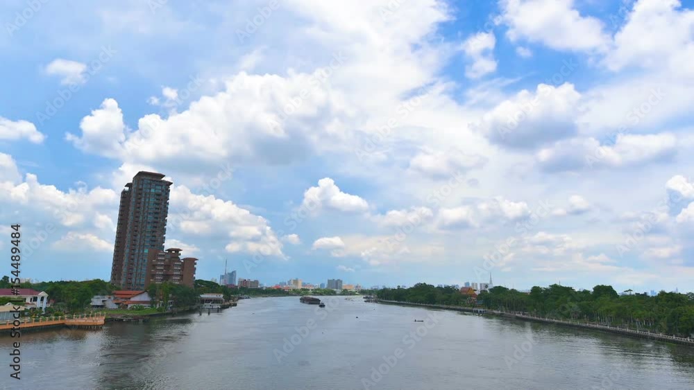 Aerial view of Chao Phraya river which have various transportation boat sail. Aerial view of Chao Phraya river which have various transportation boat sail.