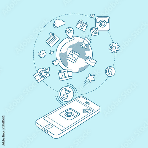 Social Media Blue Linear Illustration