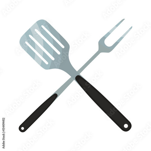 Spatula, barbecue fork. Logo for barbecue, grill party. Flat style.