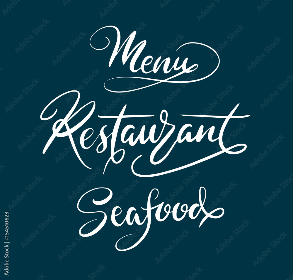 Restaurant menu hand written typography. Good use for logotype, symbol, cover label, product, brand, poster title or any graphic design you want. Easy to use or change color 