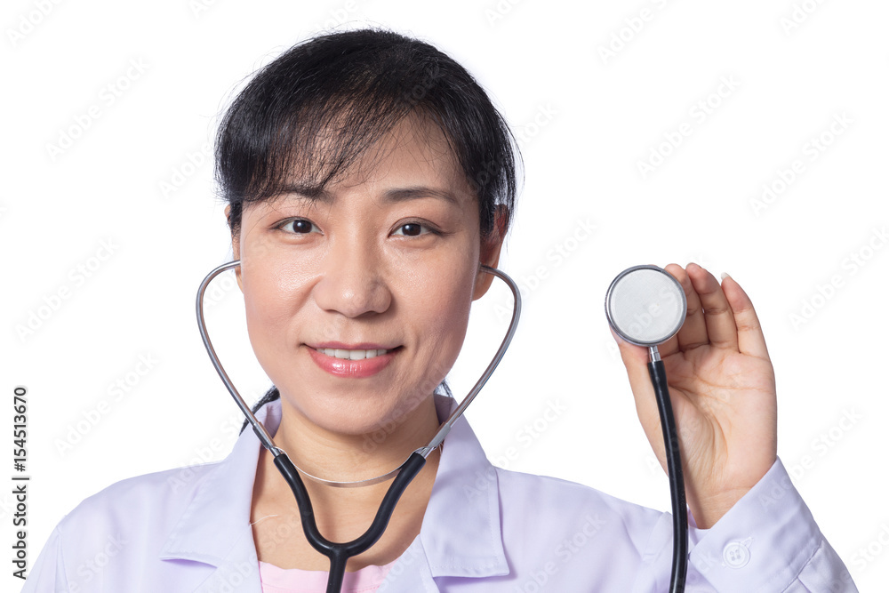 Asian female doctor holding stethoscope Asian female doctor holding stethoscope
