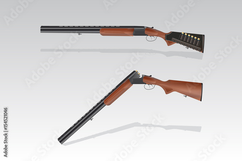 A realistic hunting smoothbore rifle with a cartridge belt on the butt. Vector illustration.