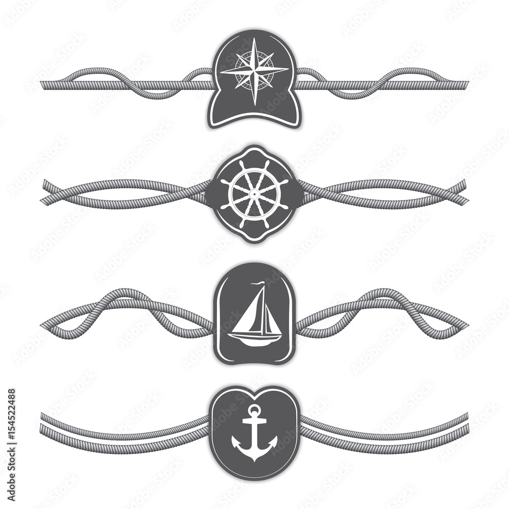 Marine ropes vector dividers and borders. Rope divider, marine rope