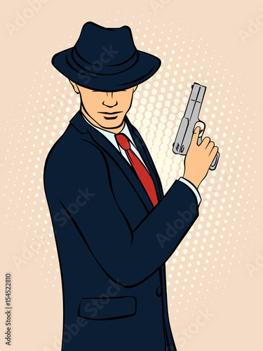 Mafioso with Gun. Pop Art Mafia Boss