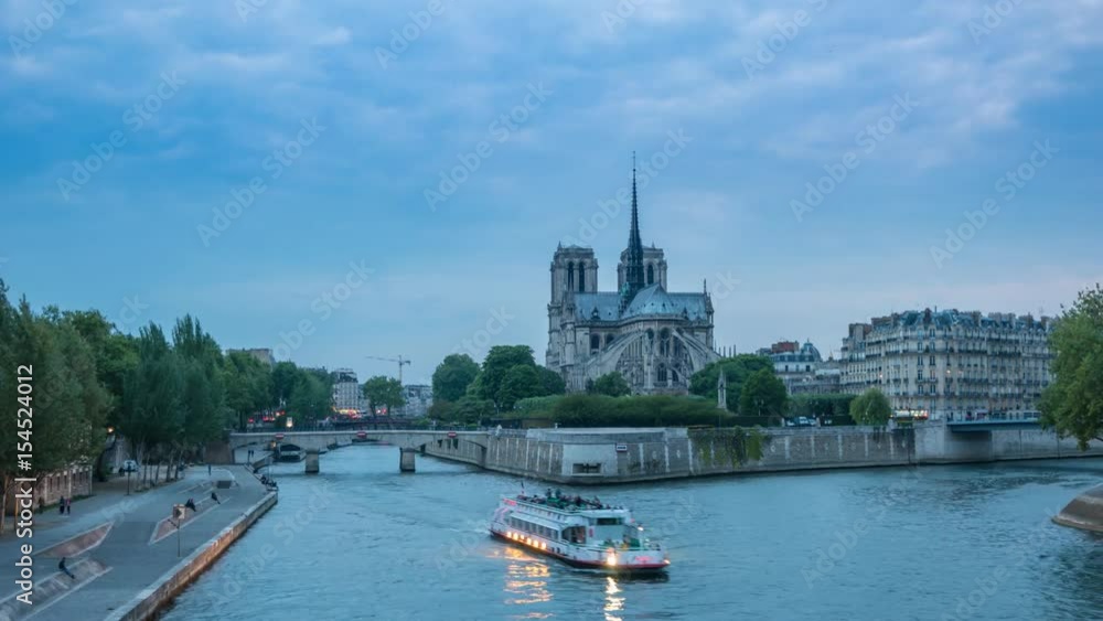 Paris city skyline day to night timelapse at Notre Dame de Paris Cathedral and Seine River, Paris, France, 4K Time lapse Paris city skyline day to night timelapse at Notre Dame de Paris Cathedral and Seine River, Paris, France, 4K Time lapse