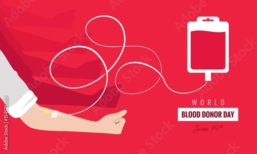 World blood donor day poster. Human donates blood. Vector illustration