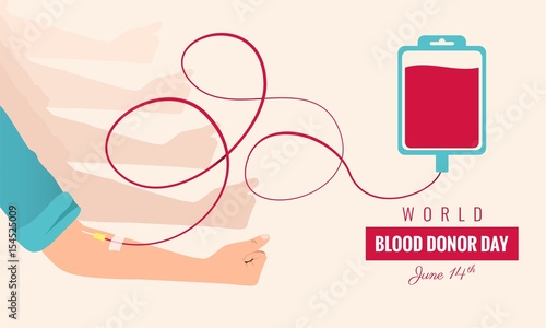 World blood donor day poster. Human donates blood. Vector illustration