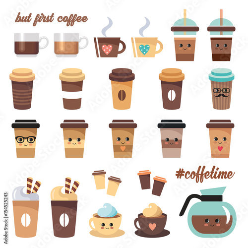 Cute coffee icons set