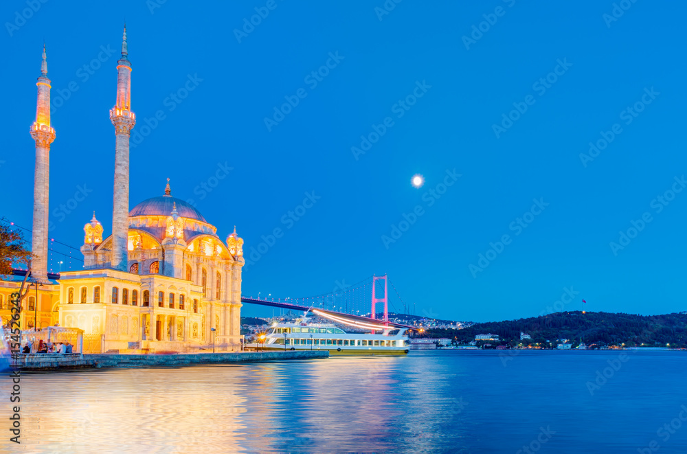 Ortakoy Mosque with Bosphorus Bridge in Istanbul 
