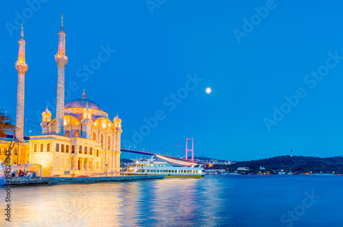 Ortakoy Mosque with Bosphorus Bridge in Istanbul 