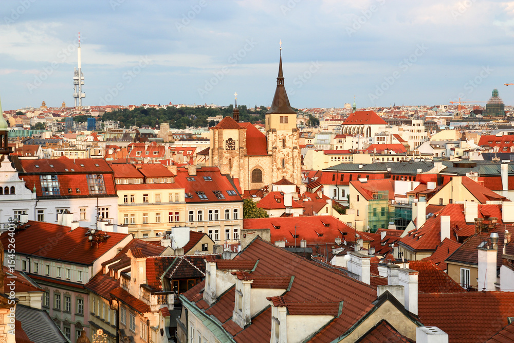 Panorama of Prague red roofs