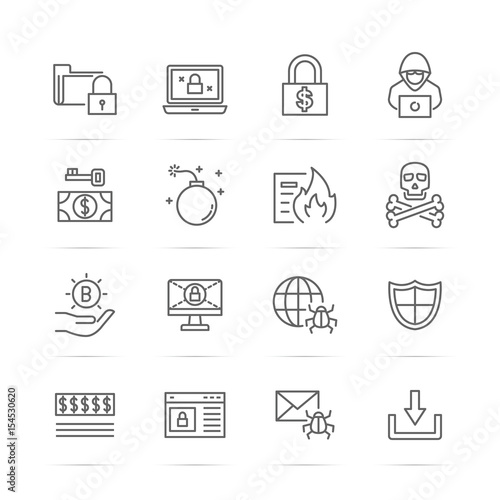 ransomware vector line icons
