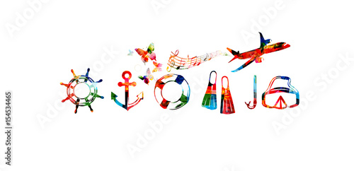 Summer travelling vector illustration icons set. Travel, vacation, tourism and journey objects isolated