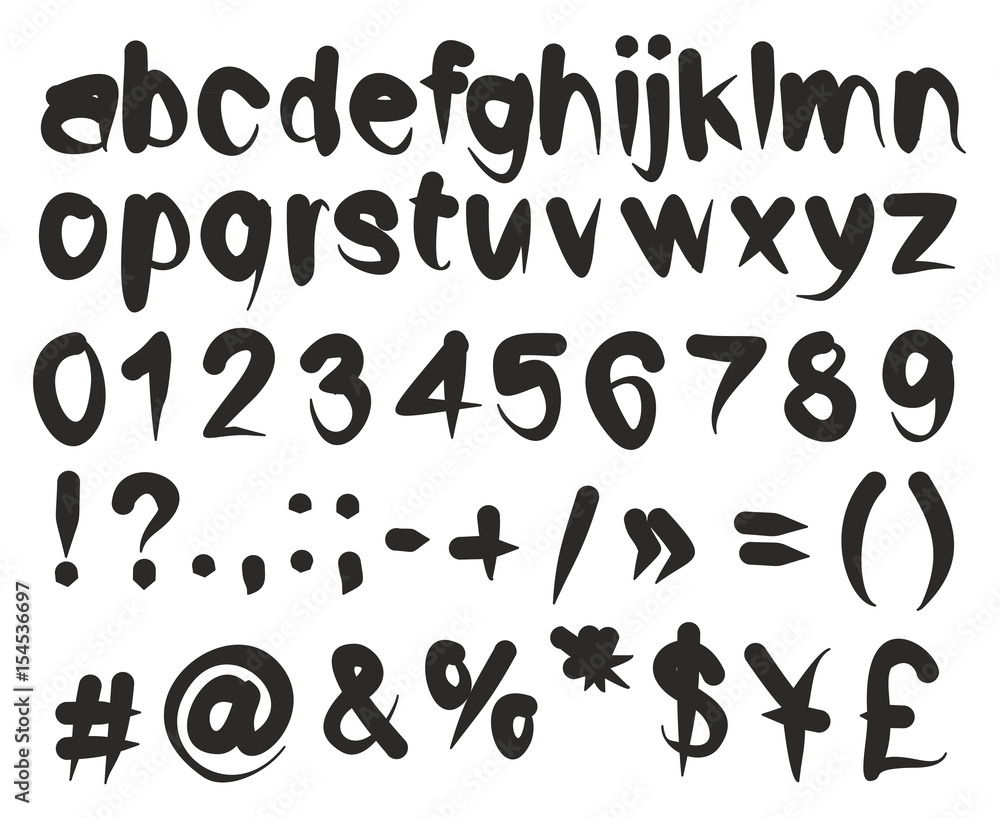 Freehand Artist Flow Vector Font with Small Letters, Numbers & Signs