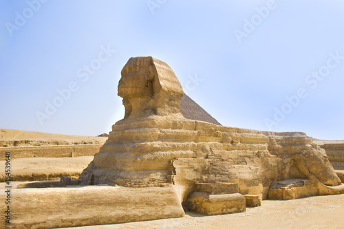Guardian Sphinx guarding the tombs of the pharaohs in Giza. Cairo, Egypt