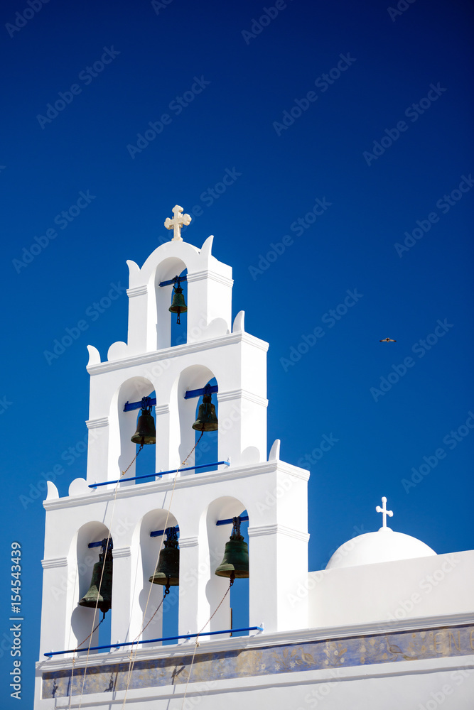 Bell tower of Panagia Platsani in Oia, Santorini, Greece