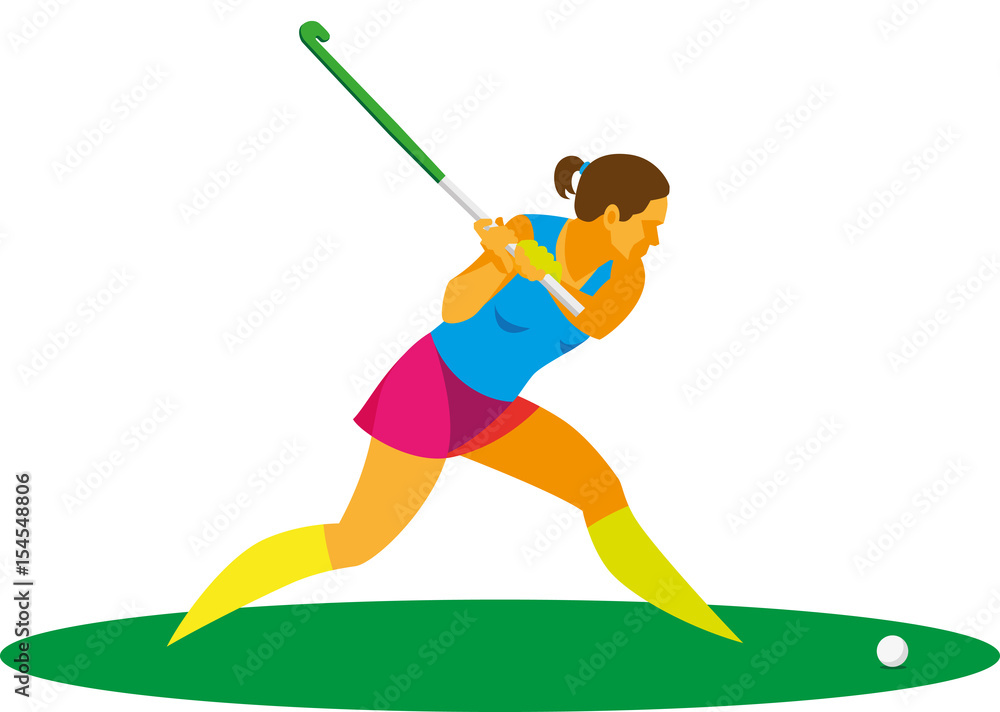 Φωτογραφία Young woman is hockey players on the grass strikes the ball