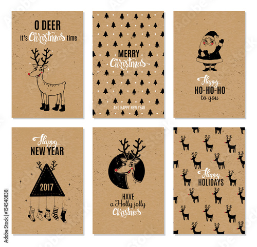 Christmas hand drawn vector printable cards.