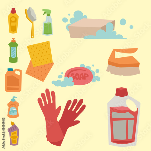 Cleanser bottle chemical housework product care wash equipment cleaning liquid flat vector illustration.