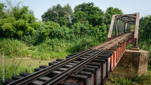 landscape photo of railway bridge in countryside of Myanmar, April-2017
