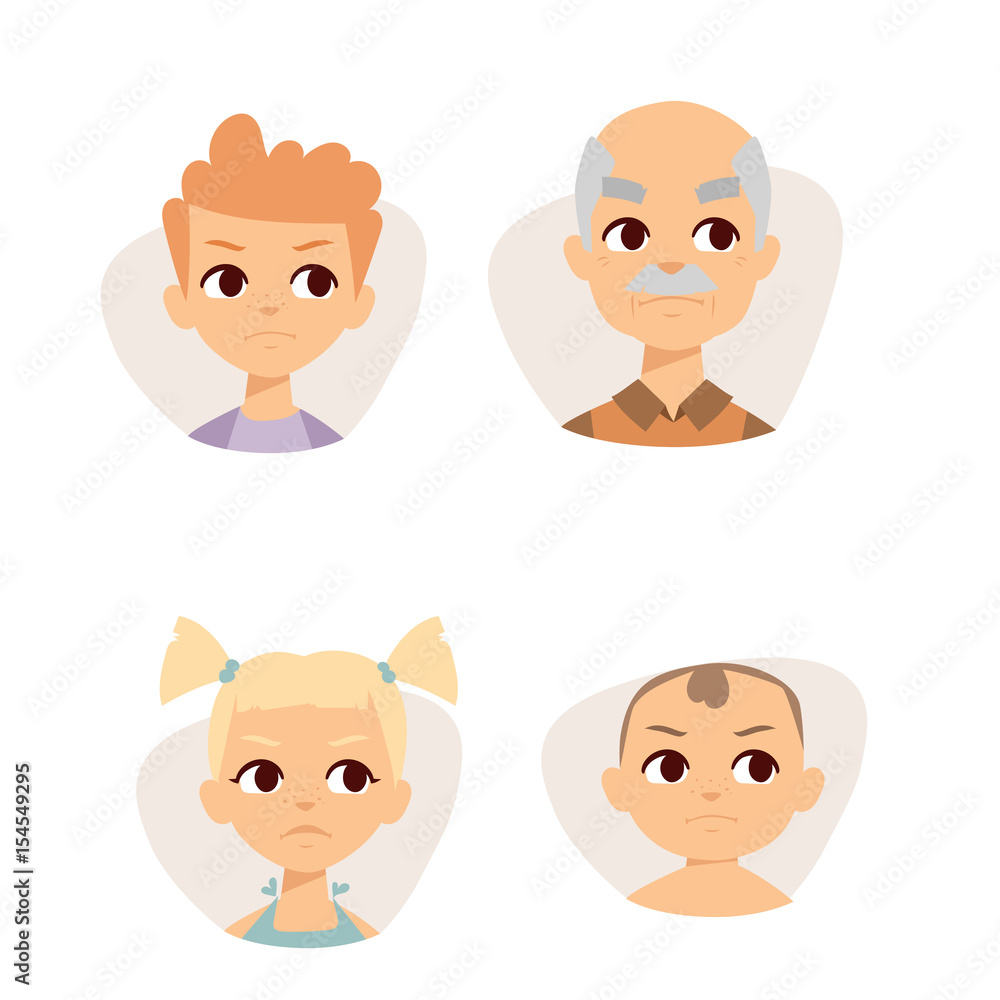 Vector set sad emoticons face of people fear shock surprise avatars characters illustration Vector set sad emoticons face of people fear shock surprise avatars characters illustration