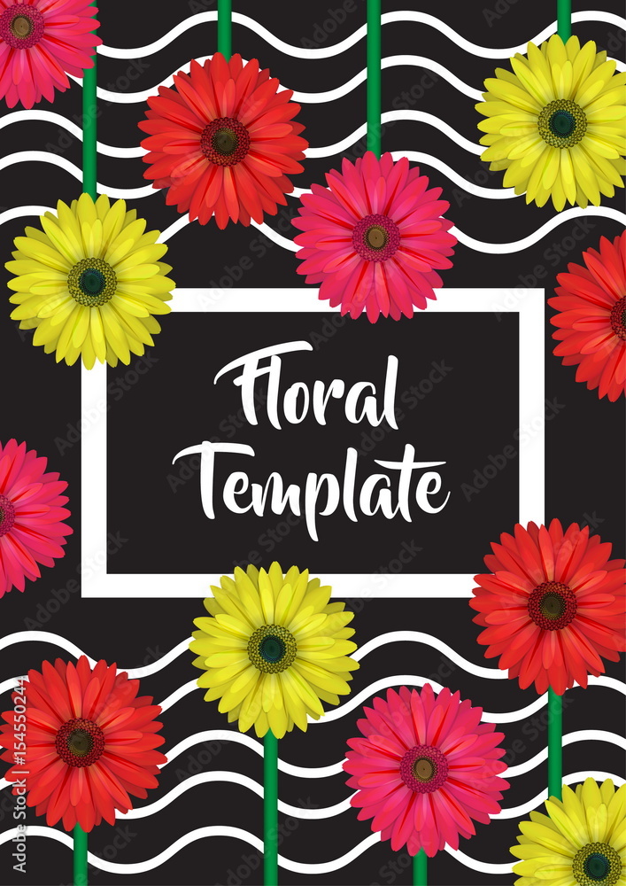 Floral design decoration template with gerbera flowers