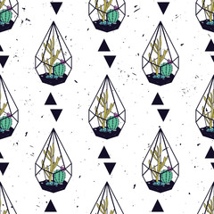 Sierkussen Terrariumplanten patronen Kleurrijke cactussen op grunge textuur  © Eireen
