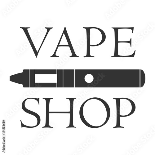 Vape shop badge and label on white background. Logotype with electronic cigarette for store advertising or window signage.