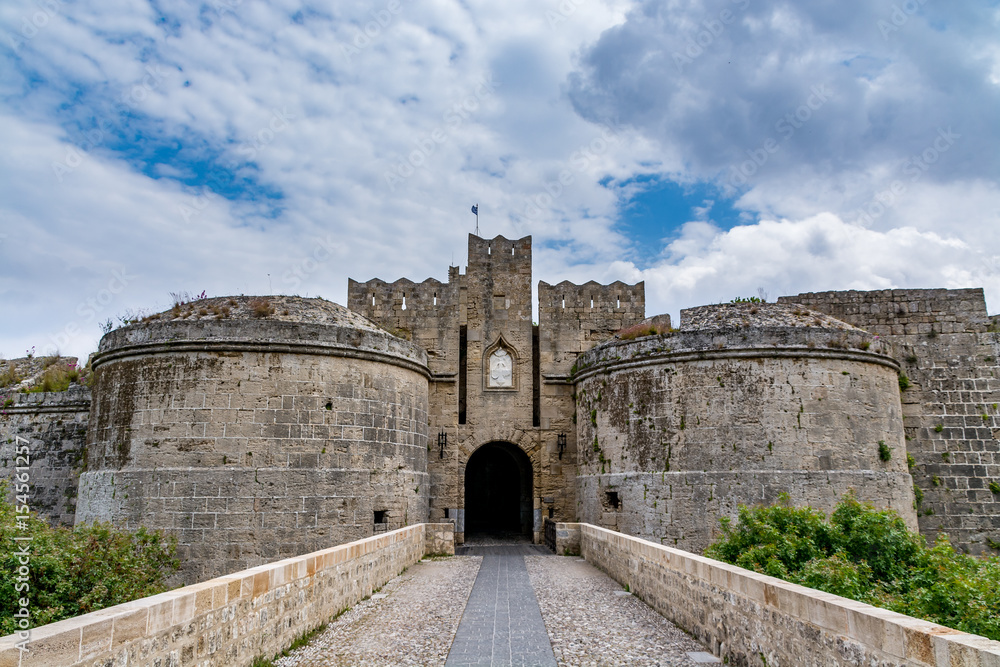 Gate d’Amboise in Rhodes, grand gate below the Palace of the Grand Master, Rhodes island, Greece