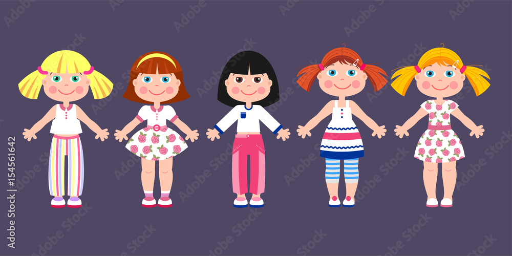 Paper doll-girl in different clothes. Vector illustration. Paper doll-girl in different clothes. Vector illustration.