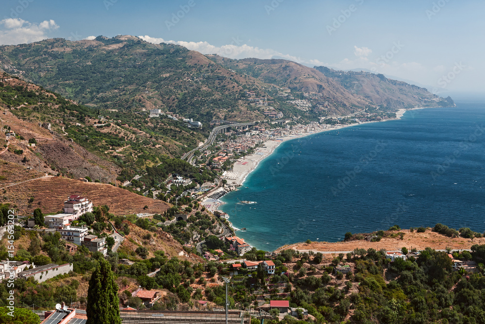 Panoramic view seen from Taormina, Sicily, Italy