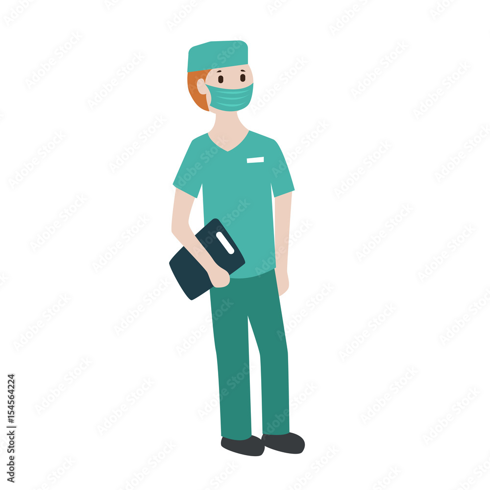 Young male surgeon in green gown