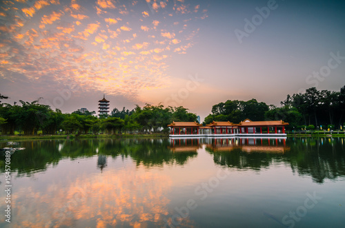 Photography Beautiful dawn hour at Singapore Chinese Garden, a pubic park in Jurong East, Singapore