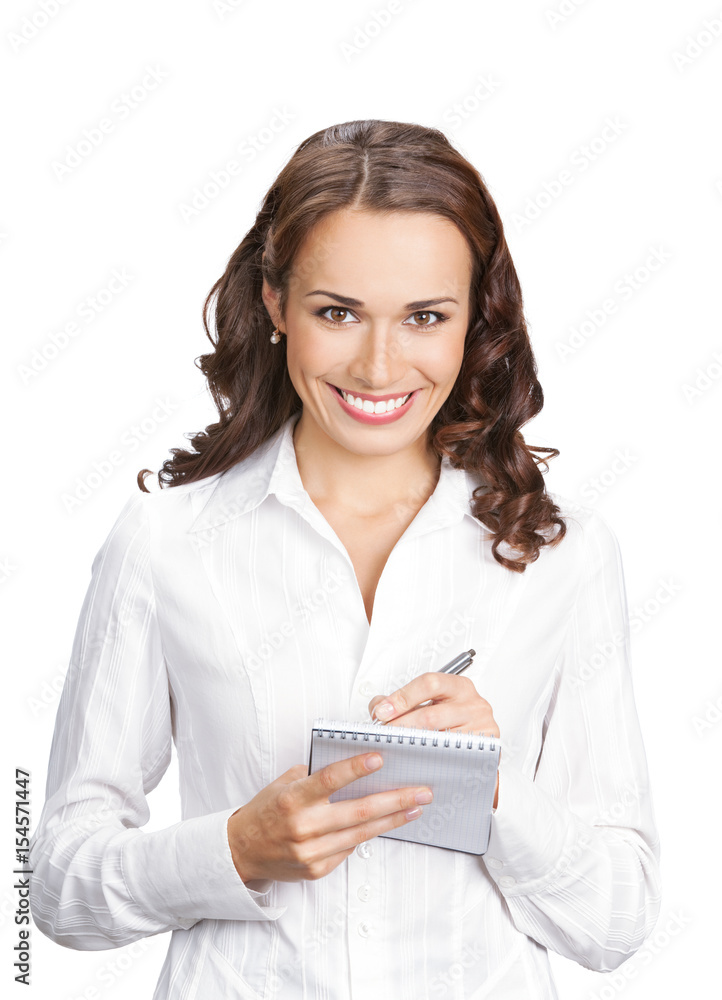 Businesswoman with organizer, isolated on white Businesswoman with organizer, isolated on white