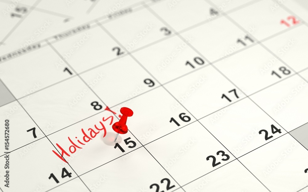 Red pin marking the 15th on a calendar Red pin marking the 15th on a calendar