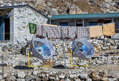Two solar oven apply in the Lobuche village for cooking - Everest region, Nepal, Himalayas photo