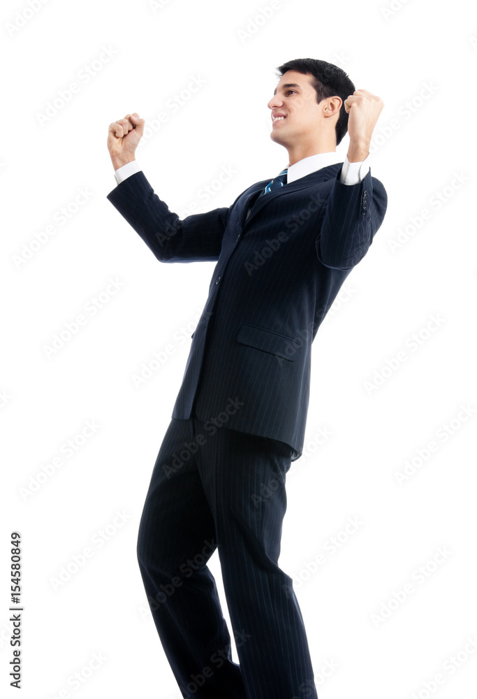 Very happy successful gesturing businessman, on white Very happy successful gesturing businessman, on white