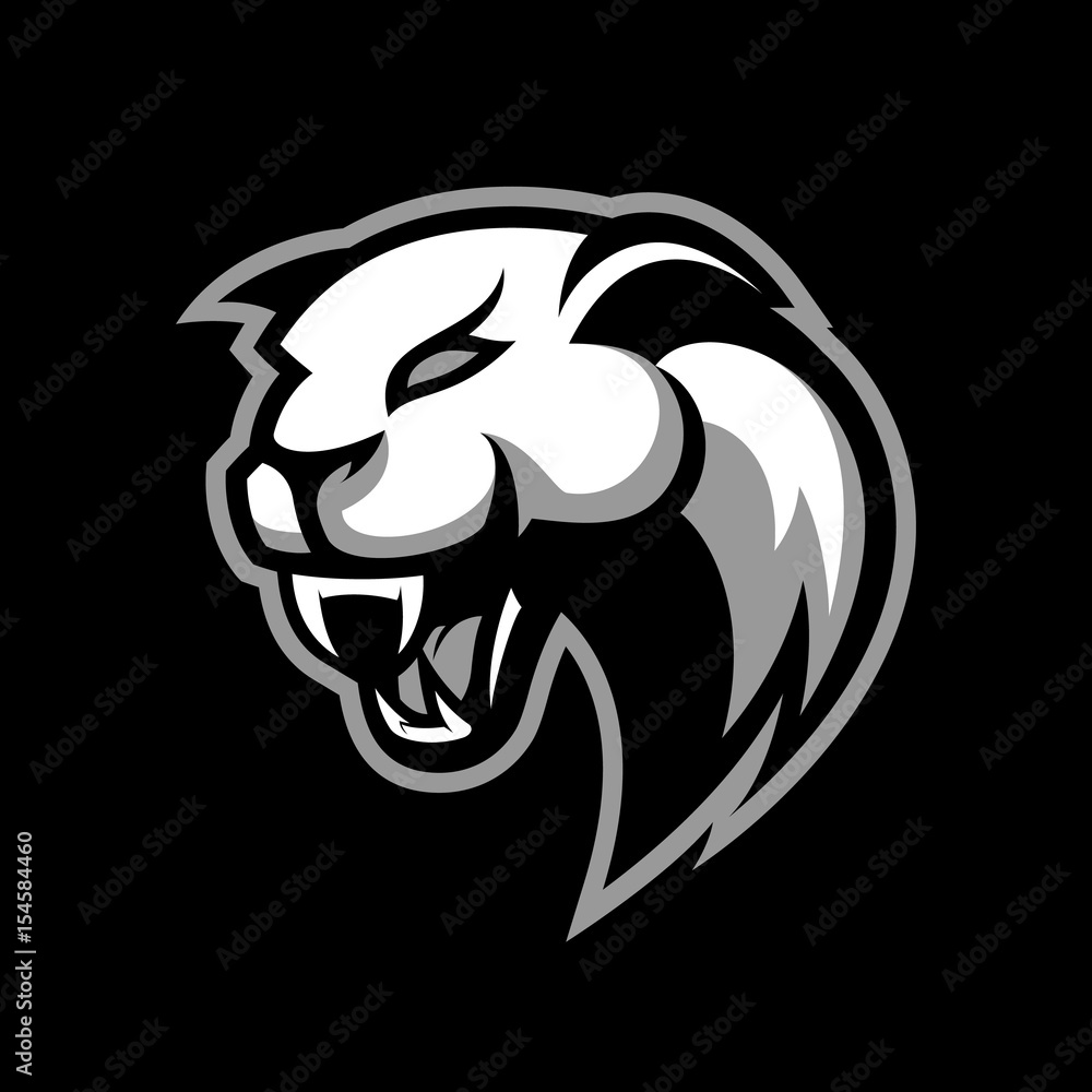 Naklejka premium Furious panther sport vector logo concept isolated on black background. Modern professional mascot team badge design. Premium quality wild animal t-shirt tee print illustration.
